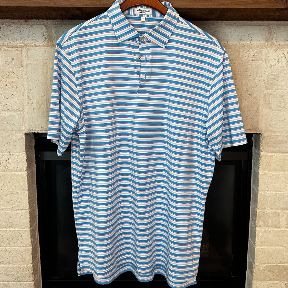 Peter Millar Blue White Striped Polo